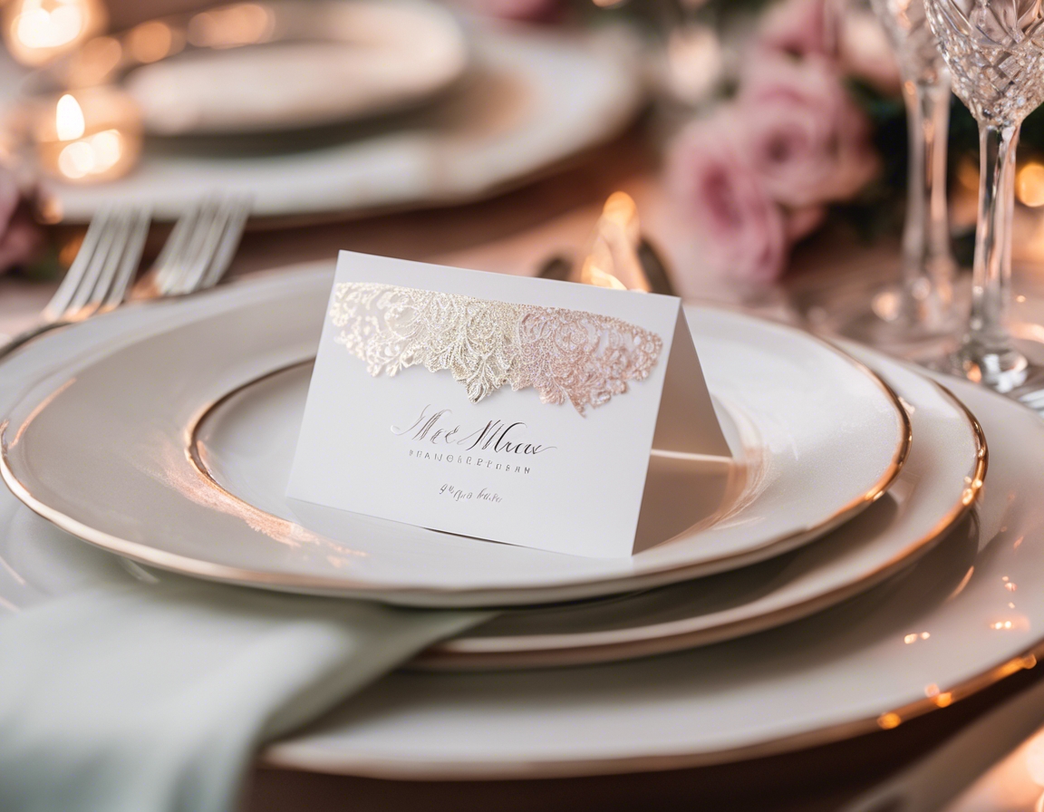 Personalized place cards are small, elegantly designed cards that bear the name of a guest and are placed at their designated seat at an event. These cards not