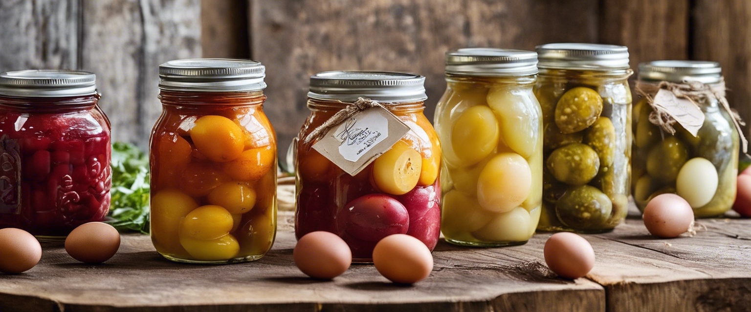 Pickled eggs are a traditional delicacy made by preserving hard-boiled eggs in a mixture of vinegar, salt, spices, and sometimes other flavorings. This preserva