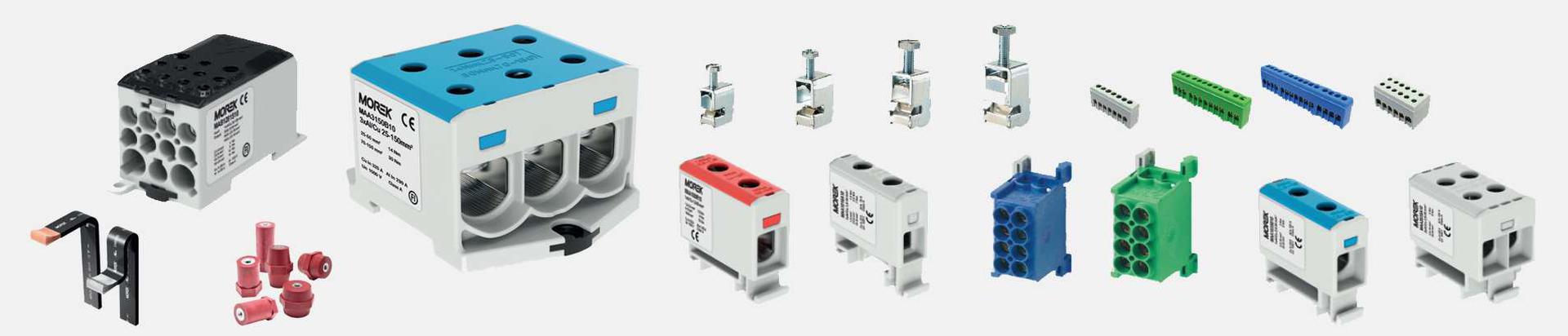 ehitus- ja viimistlusmaterjalid, elektrimaterjalid, elektriseadmed, elektroonika, vaheldid (elektrotehnika), jaotuskilbid (elektrotehnika), juhtmeühendusklemmid (elektrotehnika), elektrikaablite ühendusmuhvid, elektrikilbid, elektriliiniklemmid