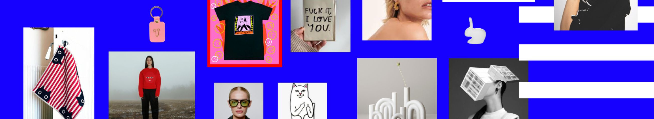 Socks, sunglasses, Shawls, Sacks and bags, Jewelry, cups, Candles, posters, Ceramics, clothes
