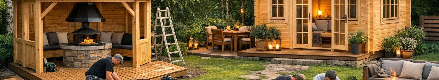 We build and install customizable wooden barbecue and garden houses and offer convenient online booking and delivery arrangements.
