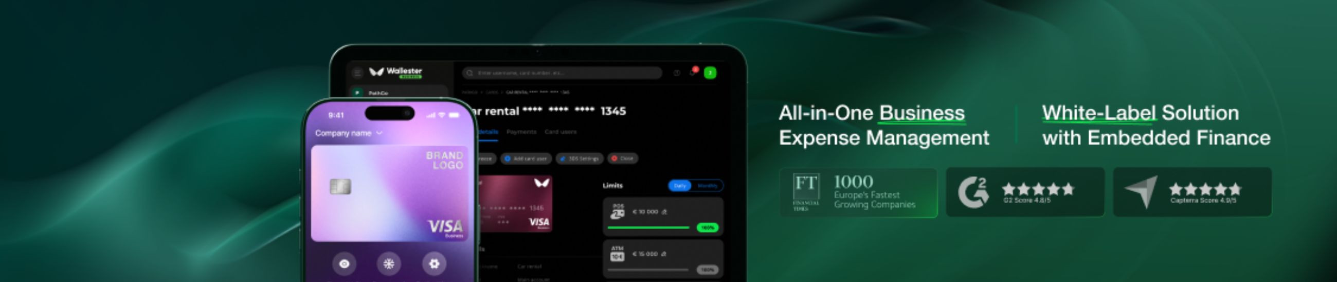 Wallester White Label powers companies with branded Visa cards, while Wallester Business offers unlimited card issuance and real-time expense control.