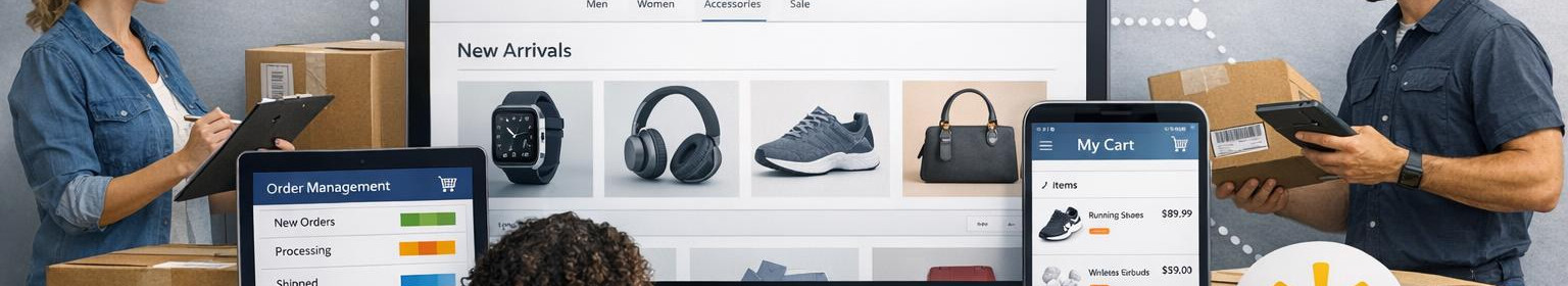 Web shop, Internet Store, digital retail trade, e-shop management service, online purchase/sale, mediation of a sales platform, Purchasing and selling intermediation services, retail trade mediation, e-shop intermediation services, e-commerce mediation