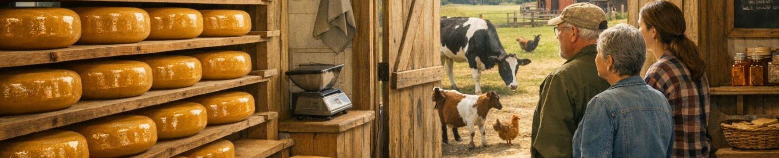 We make the Gouda-type cheese from our own herd of milk, ensuring a clear origin and genuine taste. We sell in a farmstore and e-shop and offer farm visits and milk-wiki educational information.