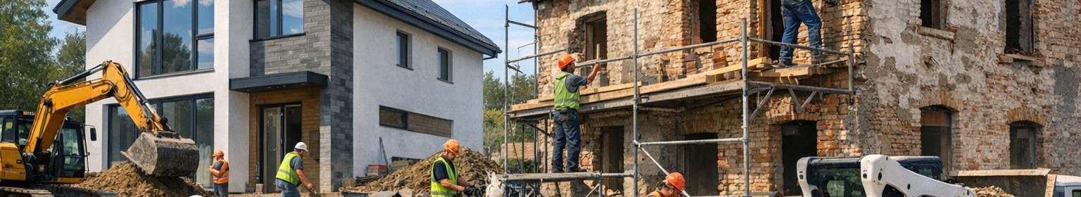 construction management, implementation of construction projects, keys to hand construction, general construction services, housebuilding, renovation of buildings, renovation of façade, internal repairs, Energy-efficient renovation, foundation construction work