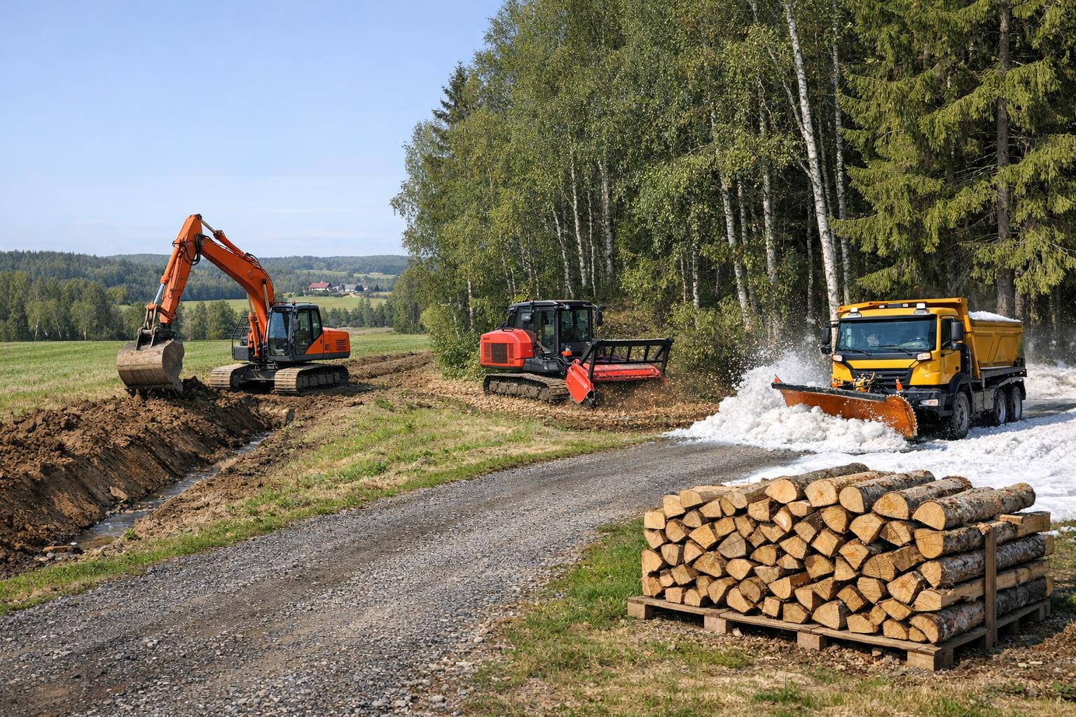 teostame metsamajanduse ja maastikutööde terviklahendusi – alates metsahooldusest kuni pinnase- ja kaevetööde ning lumetõrjeni.