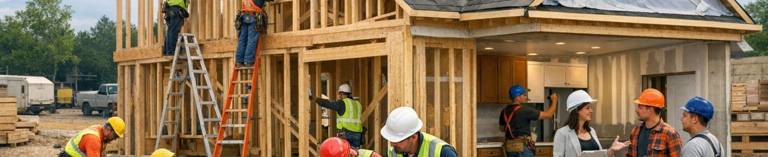 management and coordination of the construction project, construction of the foundation, roofing and roofing, Interior finishing work, heating systems and ventilation work, construction of carpentry and carrying structures, Concrete work and concreting, Assembly of elementary houses, construction assembly, facade work