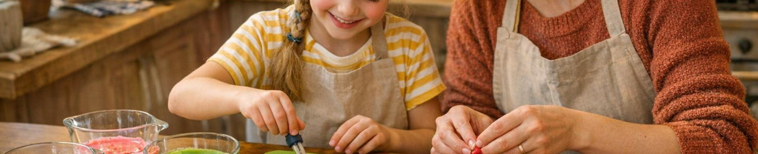 Doseeritud kodukomplektid ja juhendid, et lapsed ja pered saaksid koos maiust valmistada. Sobib kingituseks, kooliüritusteks ja ettevõtetele suurtesse tellimustesse.