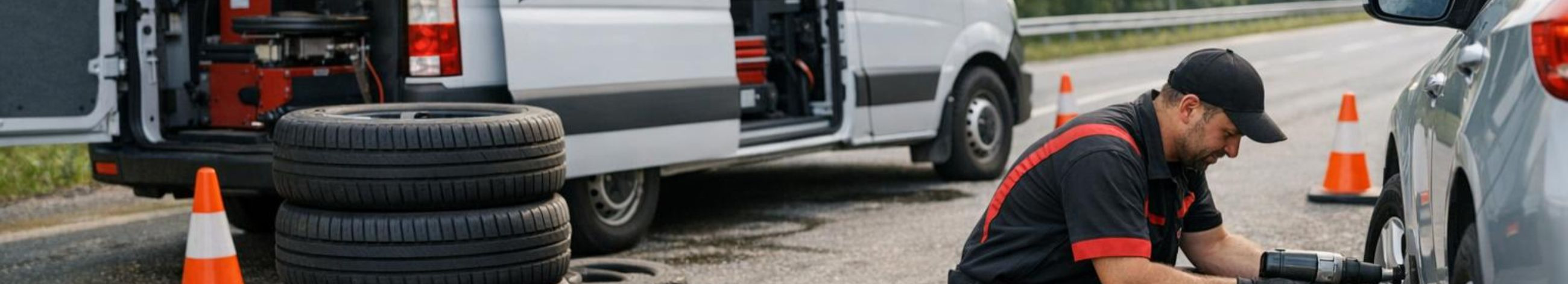 Mobile tyre assistance, 24-hour tyre assistance, seasonal tyre replacement, Tyre padding, Wheel balancing, by means of tyre assistance, On-the-spot tyre exchange, assembly of tyres, Demolition of tyres, Tyre work for passenger cars