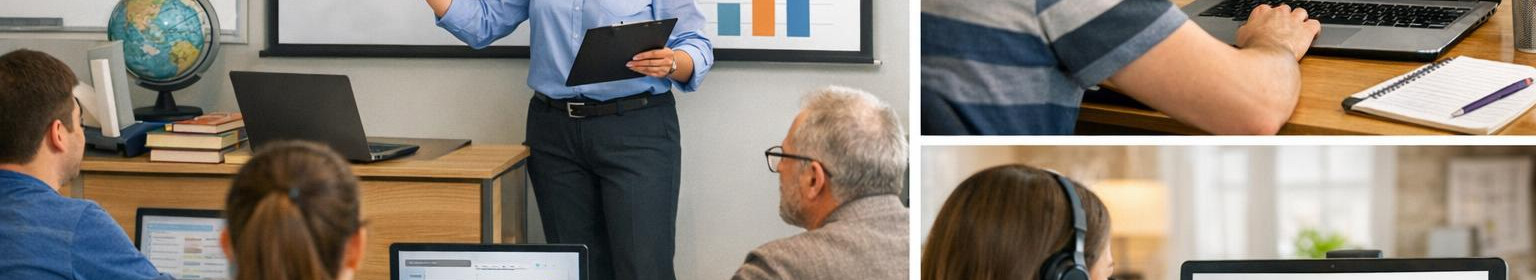 Timed, independent and combined professional and language courses online and on site. Business-adapted packages with participation and performance reporting.