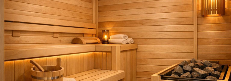 Sauna sisustus — haavapuit ja lepapuit: mugav saunalaud ja kvaliteetsed saunapaneelid