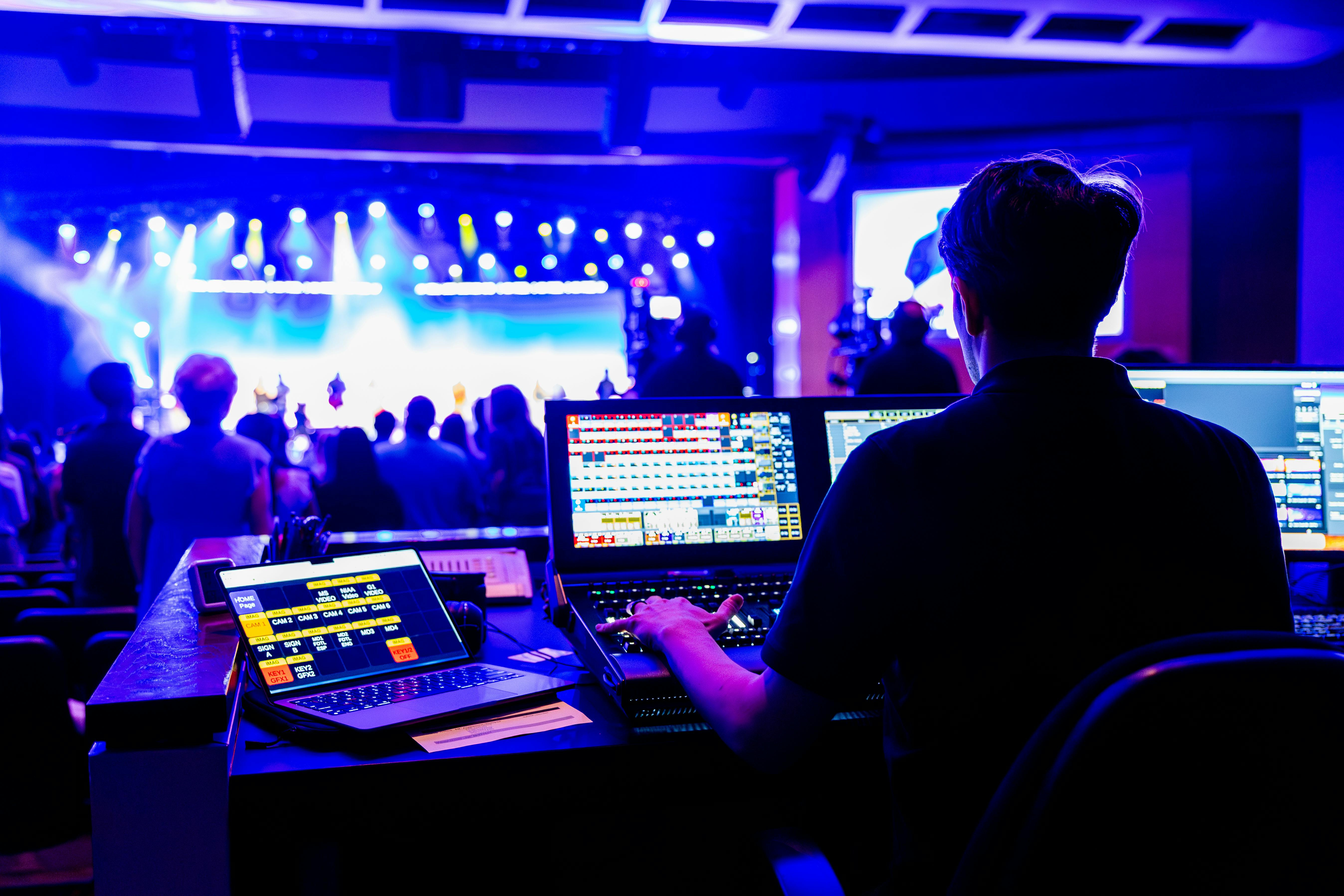 Our company provides technical support for events so that sound, light and visual solutions work as expected. We work with organizers, halls, as well as compani