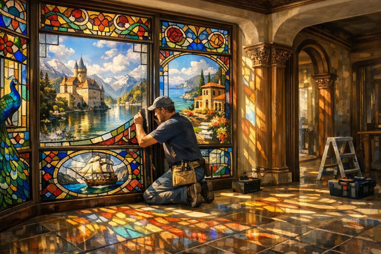 Vitrage and UV printing  combines the timeless beauty of traditional Vitrage work and the accuracy of modern UV printing to provide comprehensive and durable gl