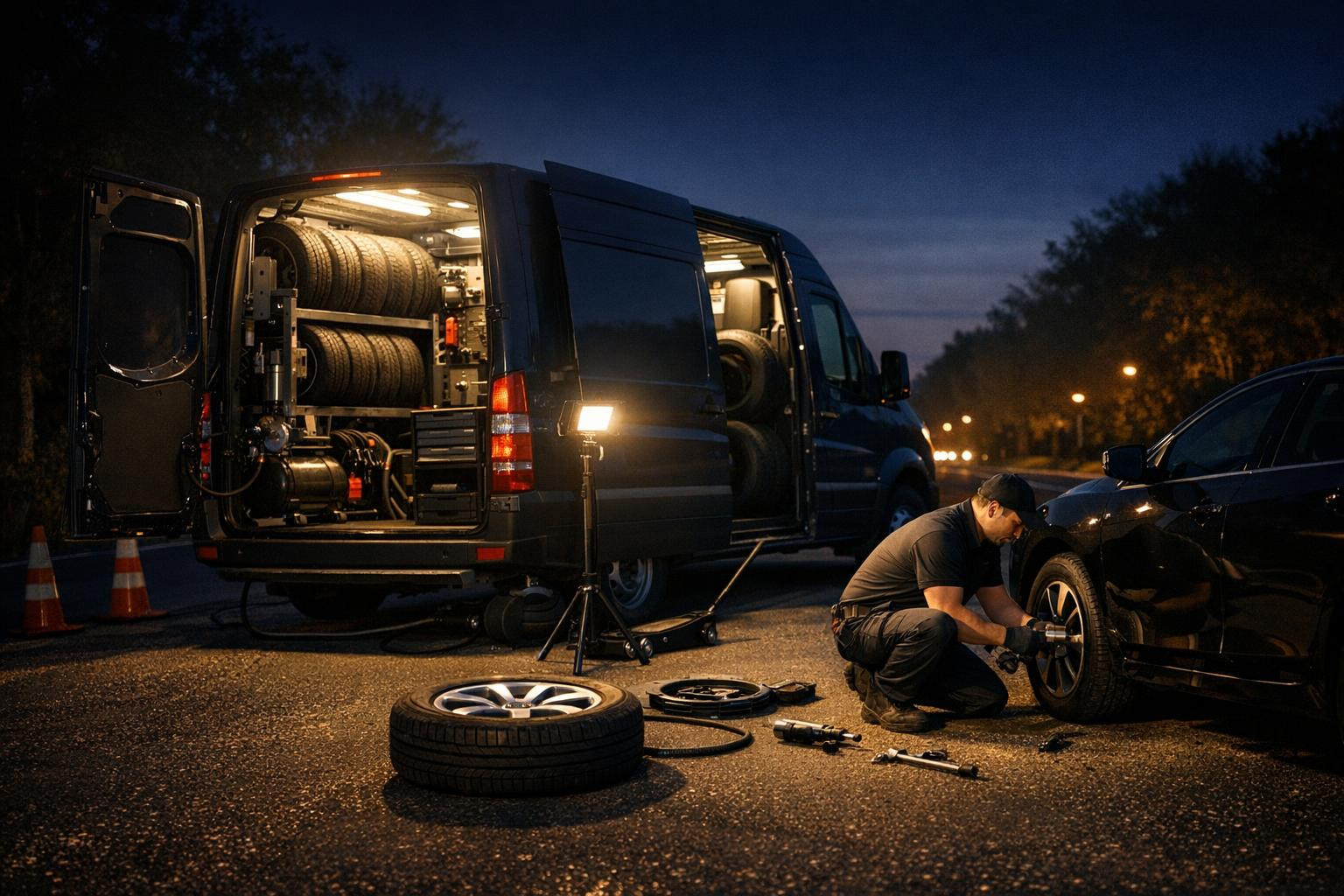 24-hour mobile tyre assistance  brings professional technical support directly to the scene so that the driver can get back on the road quickly and safely. The 