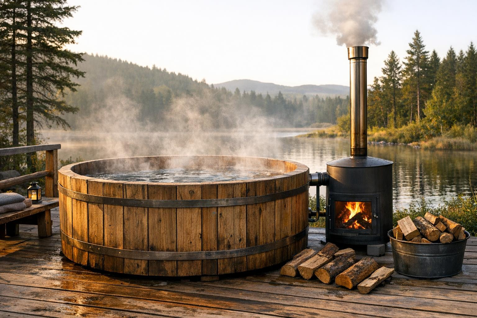 6-seat wood heating bubble bath  combines nature-friendly heating and modern comfort, providing deep relaxation for up to six people. The glass-fibre interior e