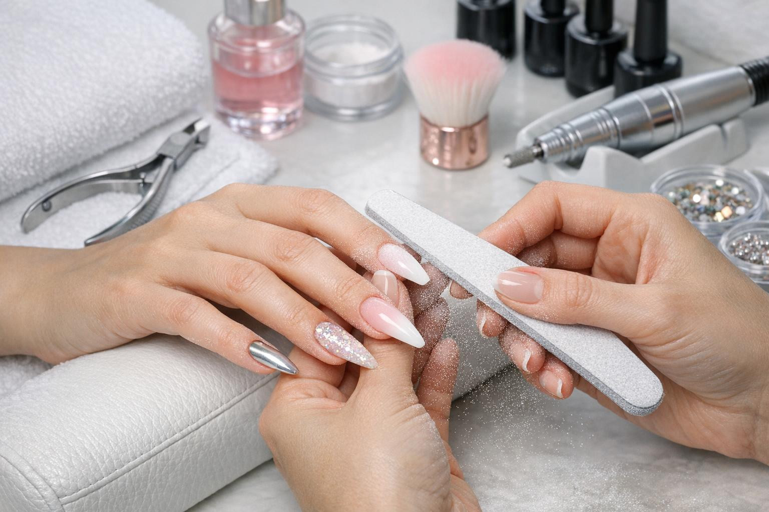 What do acrylic nails offer?    Acrylic nails  give the exact length and format that lasts every day. Adapted  nail extensions  provide the desired shape and st