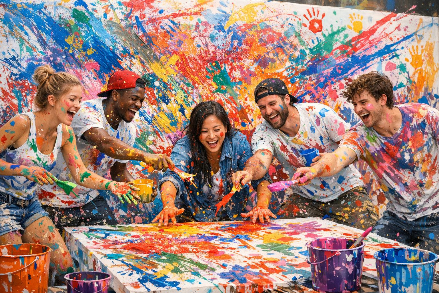 What is action painting?    Active painting  is an energetic and inclusive  creative workshop , where managers and teams together create a large-format abstract