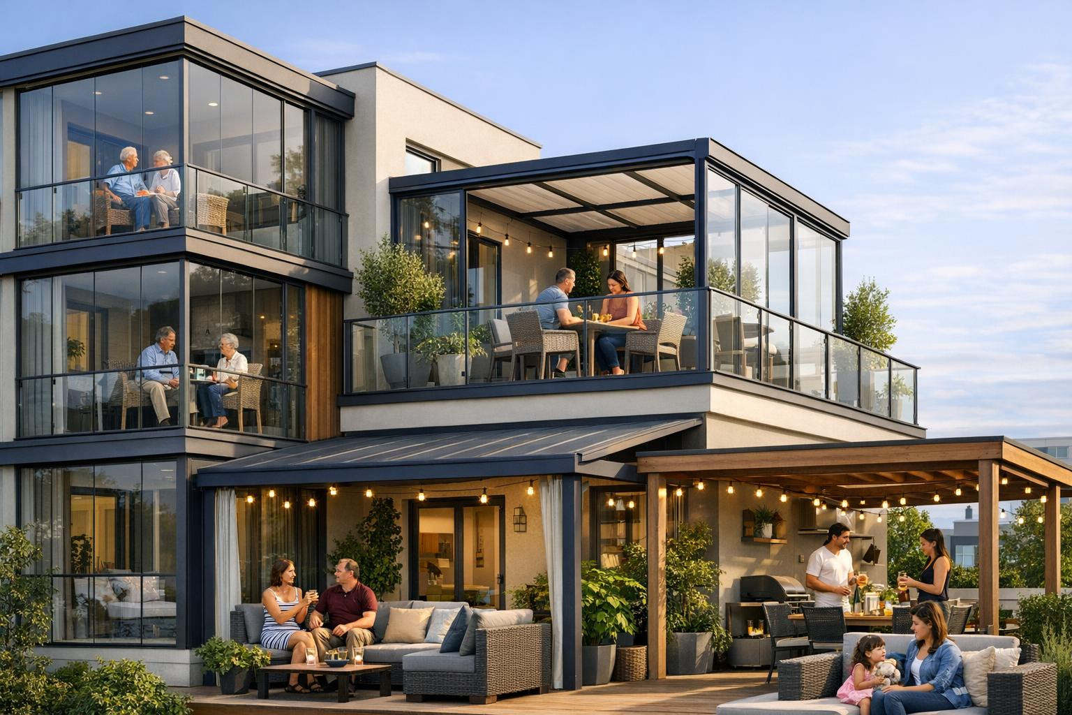 Make outdoor spaces available all year round    The domestic approach combines high-quality design and construction techniques to make outdoor spaces more comfo