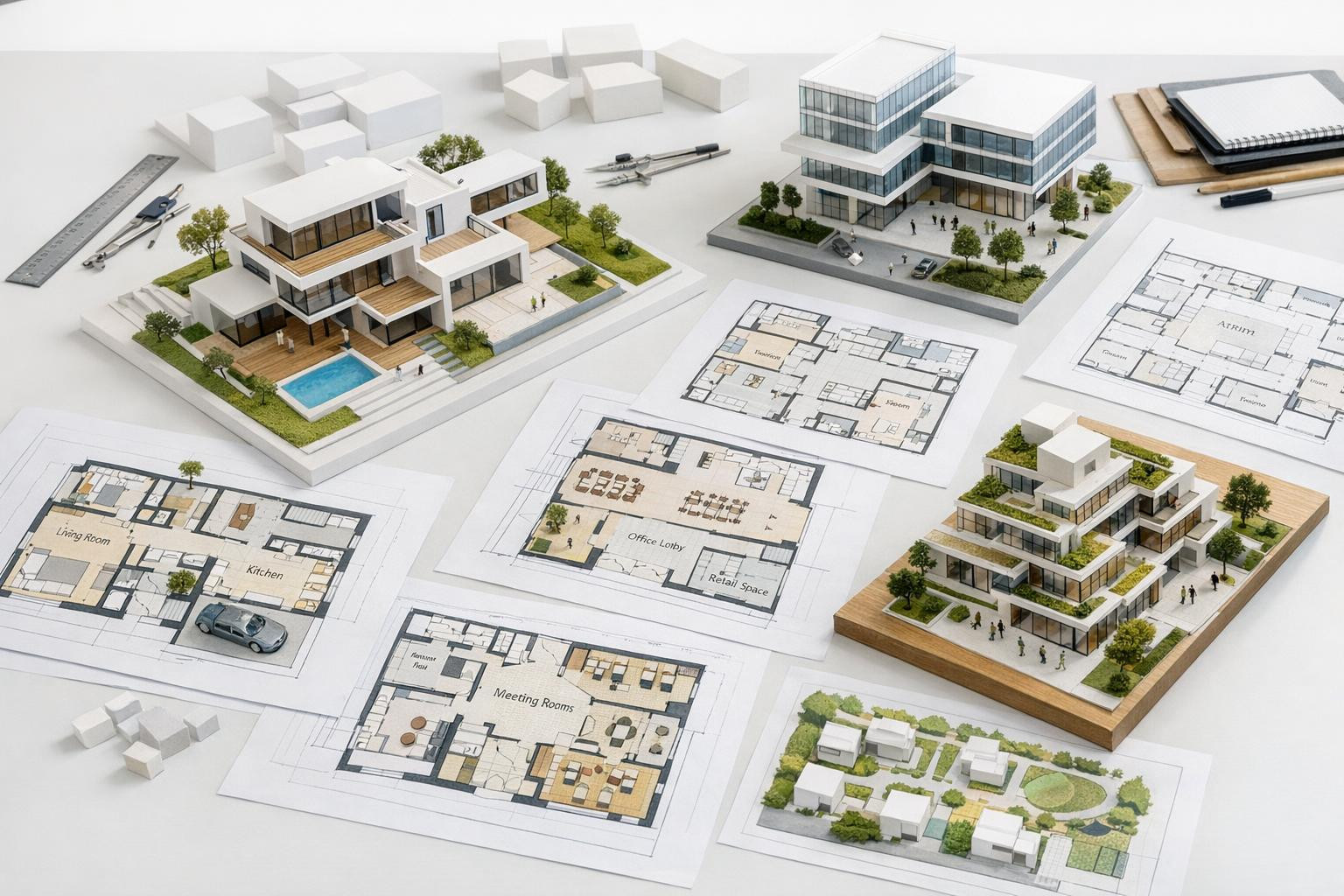 Architectural design  creates site-specific concepts and detailed projects that combine functionality, aesthetics and sustainability. For each site - be it a re