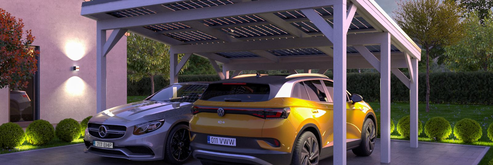 Puiduvennad OÜ uusim toode, Solar Ralf 28m2 auto varjualune, ...
