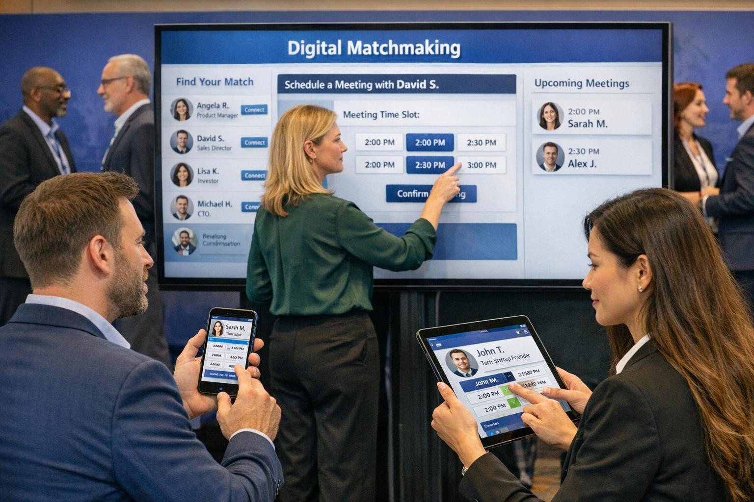 What does B2B matching mean?    Digital matchmaking  connects businesses and participants to targeted  one-to-one meetings  using intelligent profile-based suit
