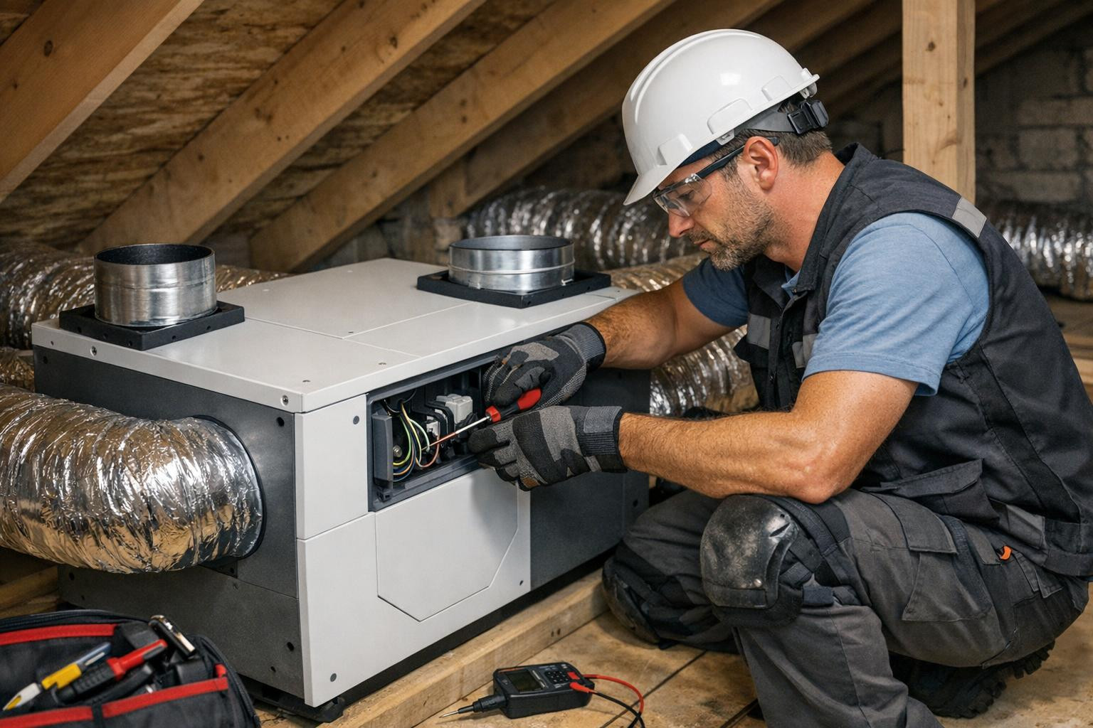 Certified team  carries out the installation of ventilation systems accurately and in accordance with the requirements to ensure that the equipment operates wit