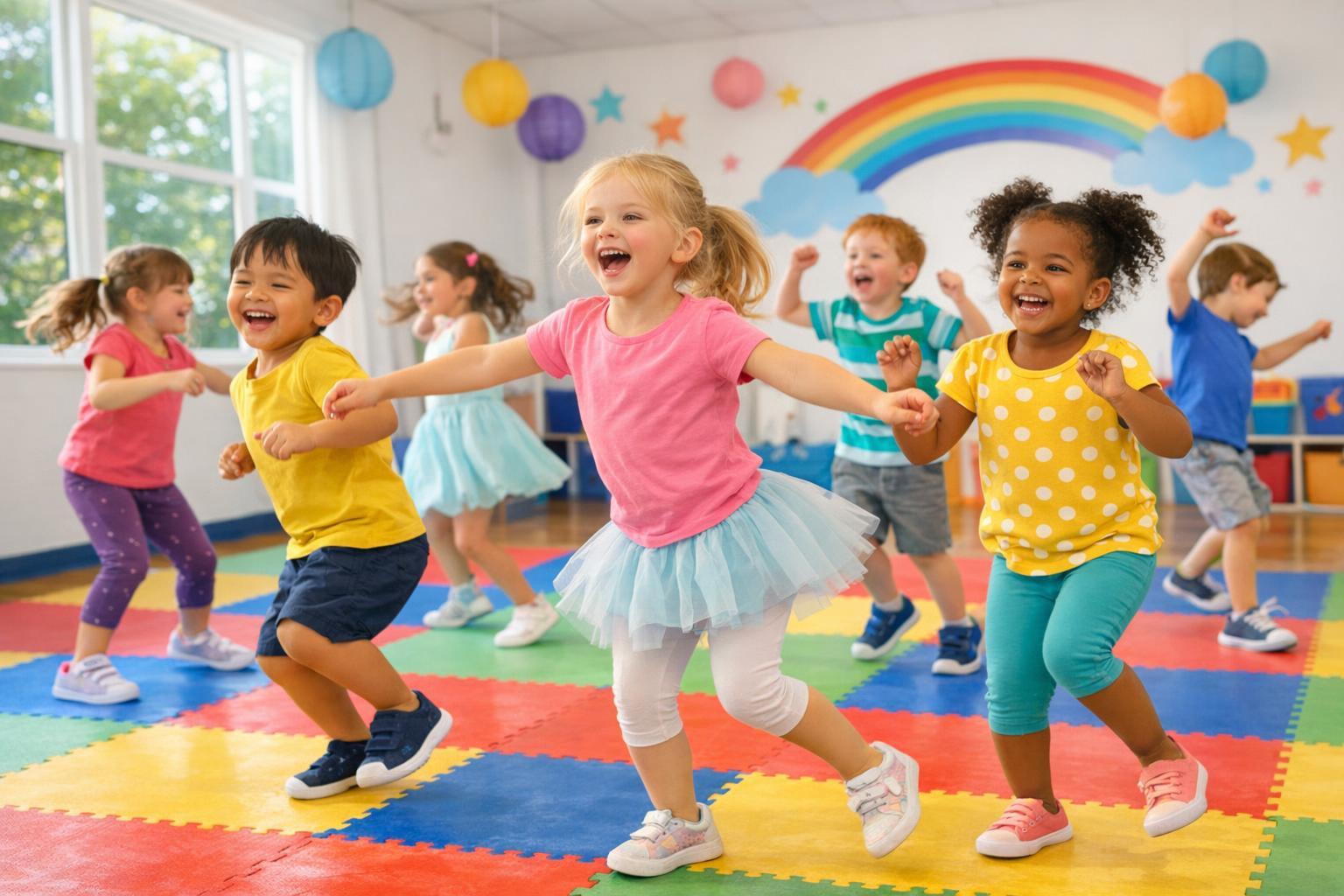 Children's dance class  combines the game, movement and creative self-expression in a secure atmosphere to develop child coordination, rhythm and self-confidenc