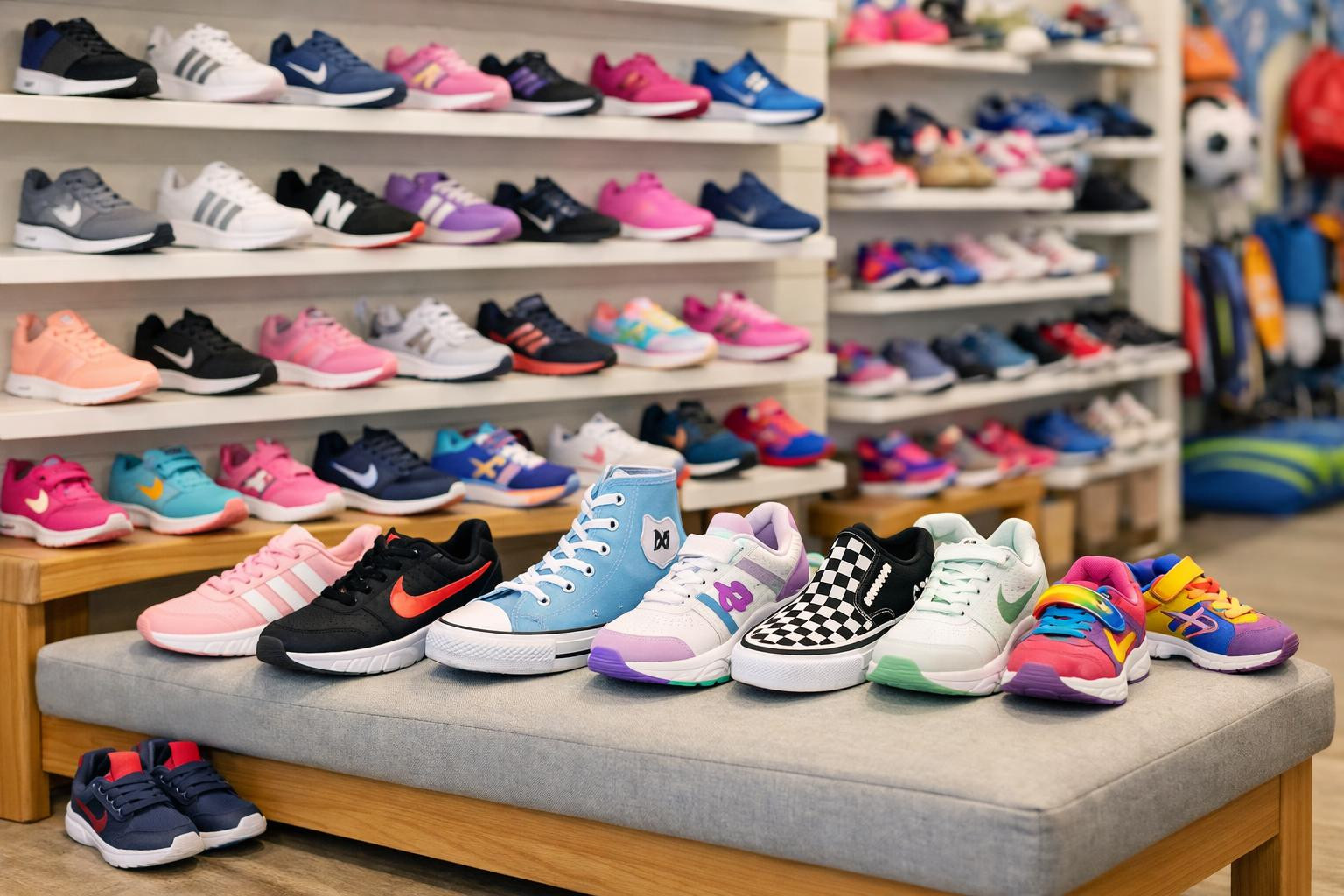 Comfortable  and  stylish  shoe selection combines daily leisure and sporting performance requirements: soft soles, breathing materials and reliable brands that