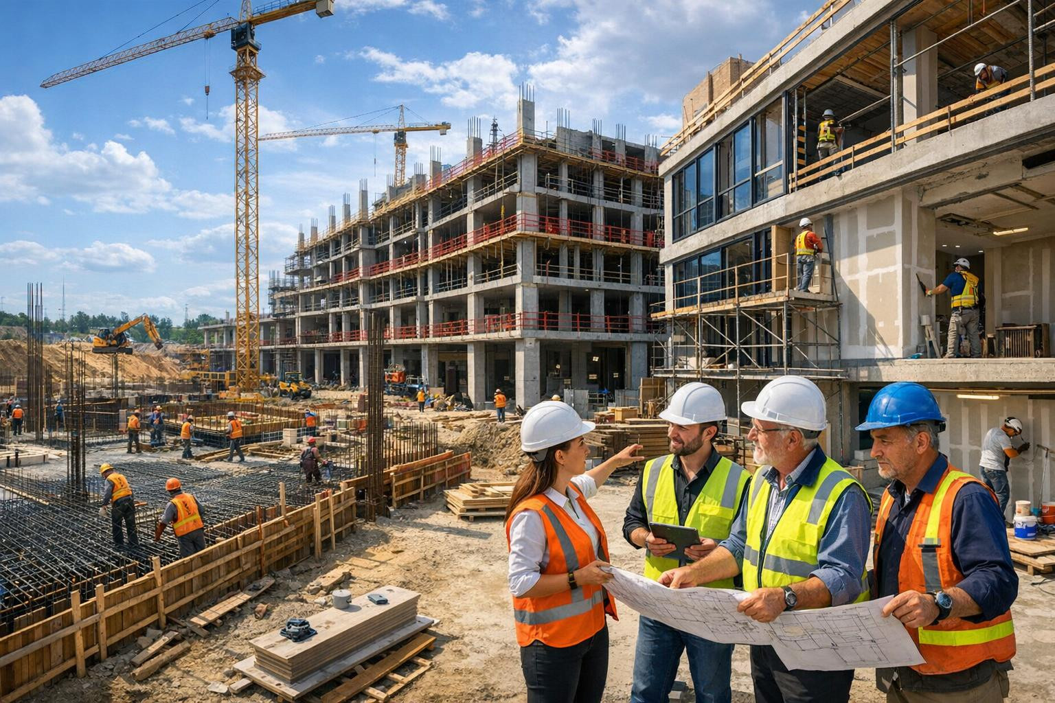 Full services in construction  offers a comprehensive solution from building foundations and carrying structures to facade works and interior finishing works le