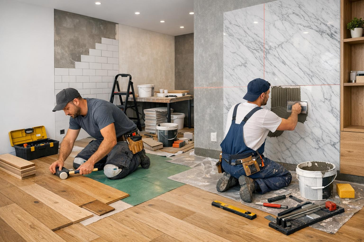 Full solution for floors and walls    Professional floor and wall work  from the preparation of the base surface to the final finish:  floor coverings installat