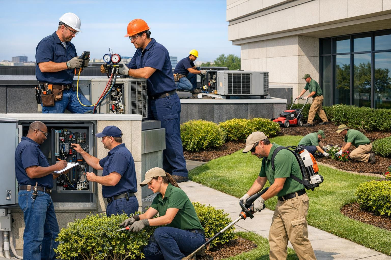 A comprehensive solution for the maintenance of indoor and outdoor spaces     The maintenance of buildings  combines the maintenance of heating, ventilation and