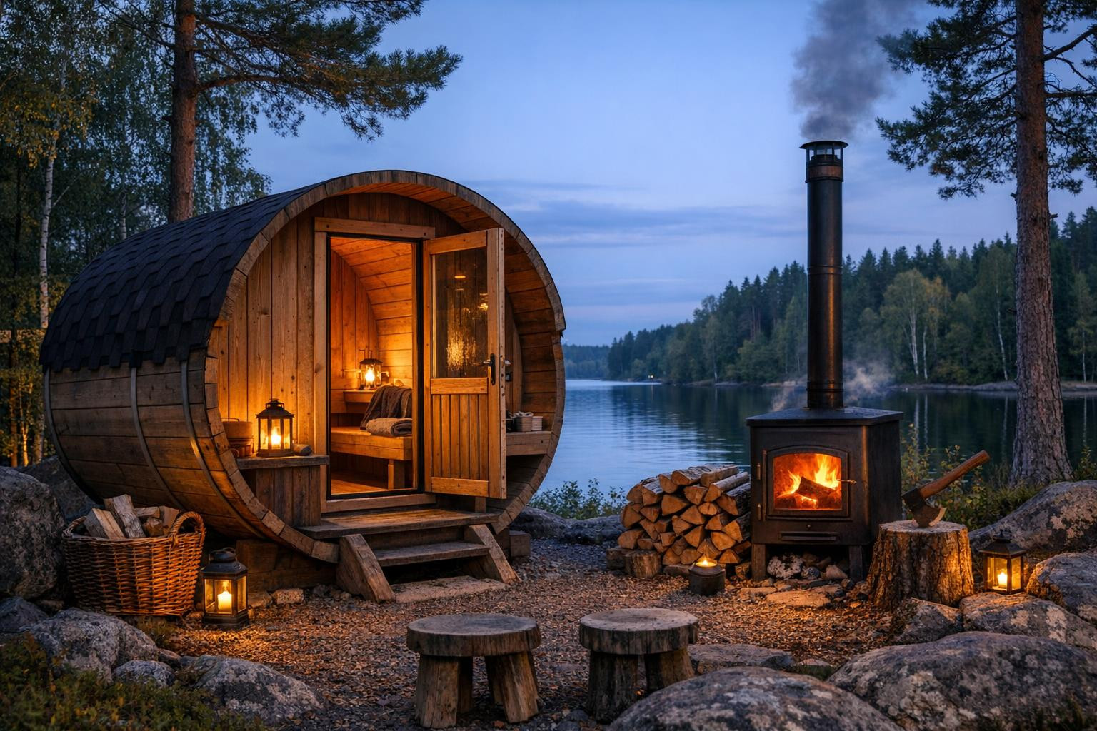 Tank sauna that combines time and space efficiency and mountain aesthetics    Tank sauna  is a traditional barrel-shaped sauna room, made from quality  thermal 