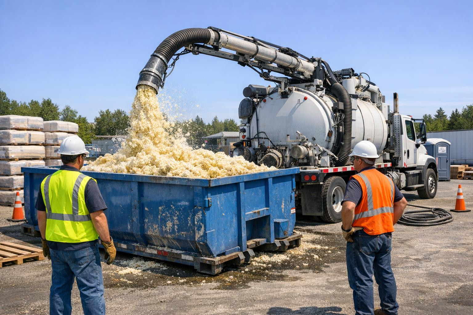 Container solution  directs the removed material to the container and ensures smooth transport of waste from the machine to the transfer points. The solution re