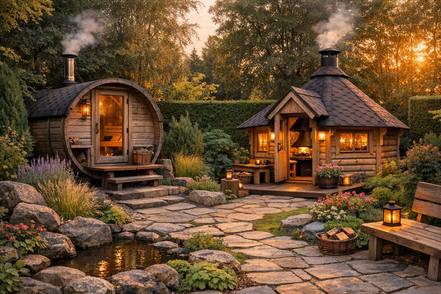 Cool wood saunas  and   functional grillhouses  create special recreational areas in the garden or summer house: the perfect place for relaxation, guest recepti