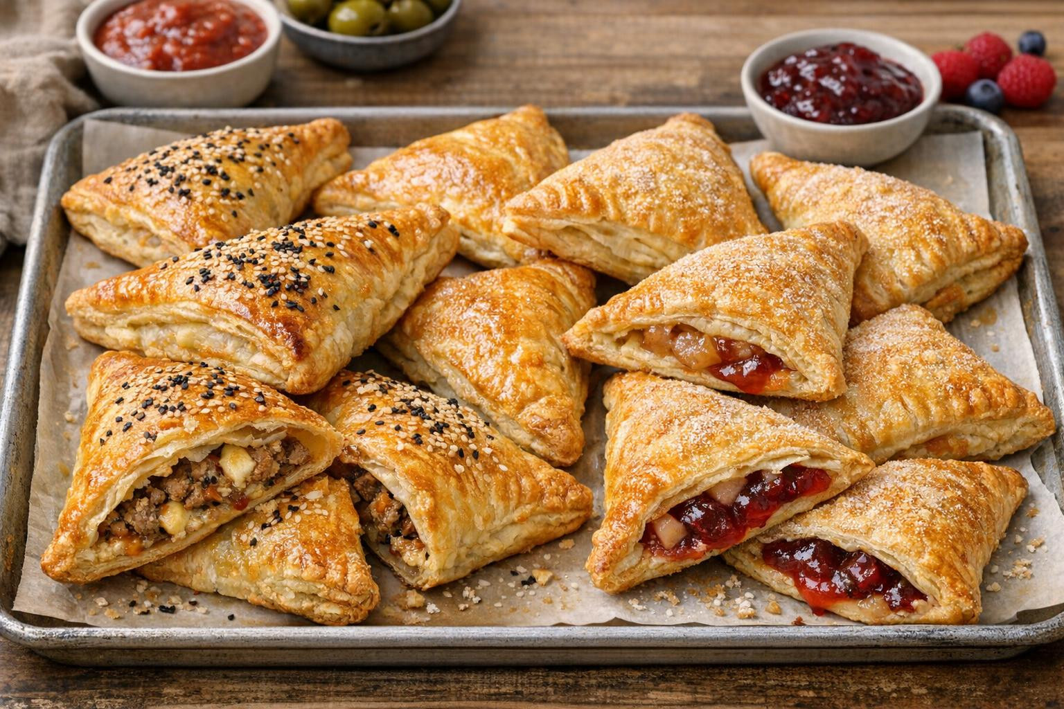 Crusty stuffed pies from fresh pasta    Crusted pies   are made from crispy  leaf pasta   and carefully selected fillings to provide a delicious and fast-fittin