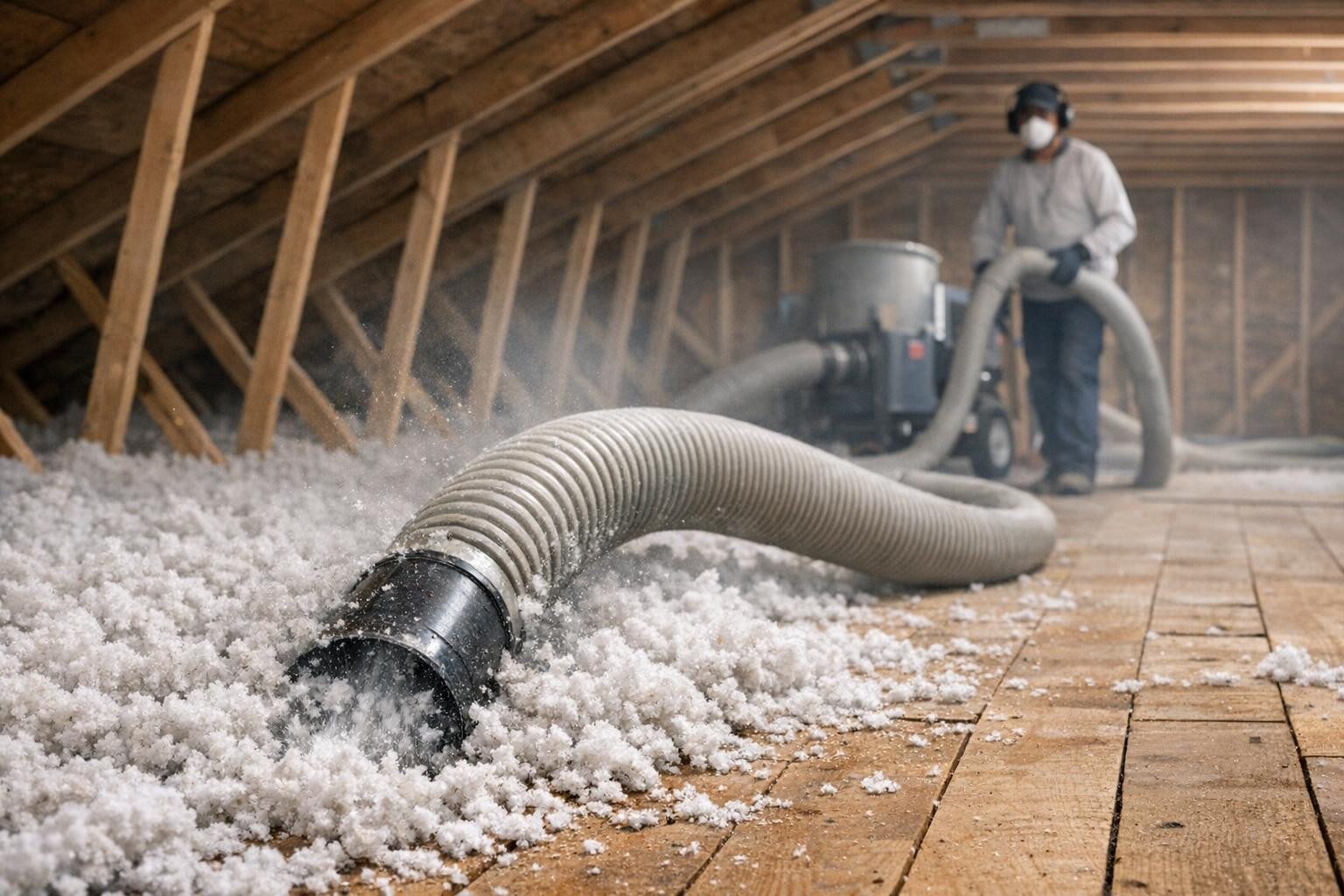 Dust-free bulk wool removal  uses a special pipe system that leads to a new level of cleaning of the attic and hard-to-access sites. The service ensures fast an