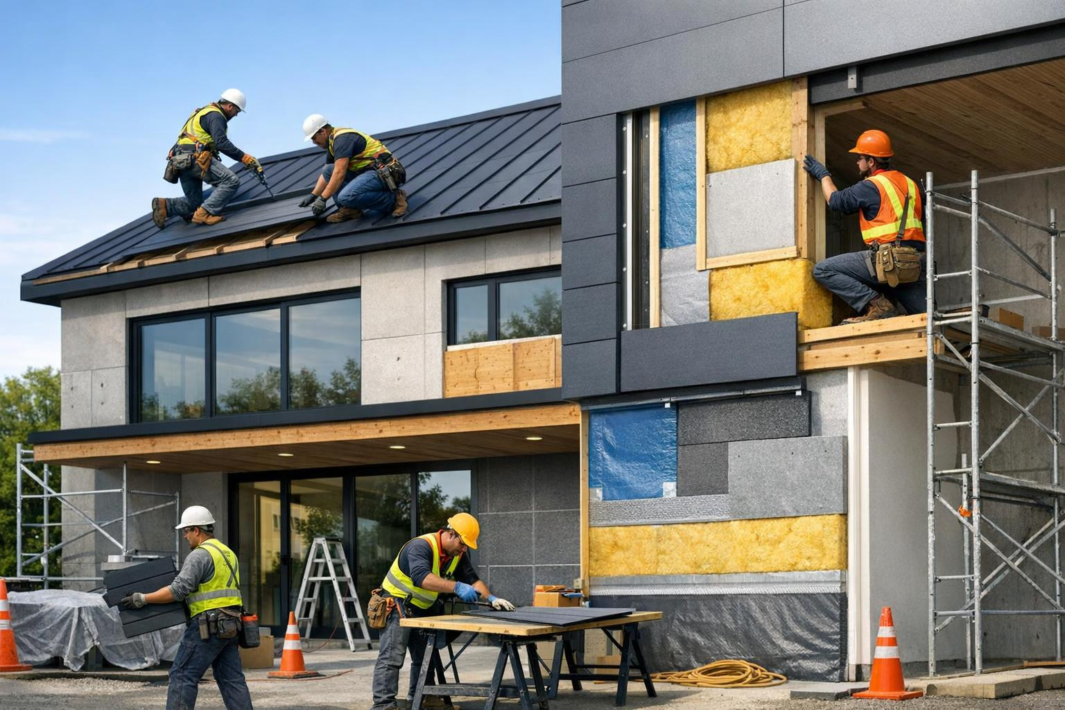 The whole roof and façade  ensure long-term protection of the building, lower energy costs and a firm resilience to weather conditions. Specialised roof and fac