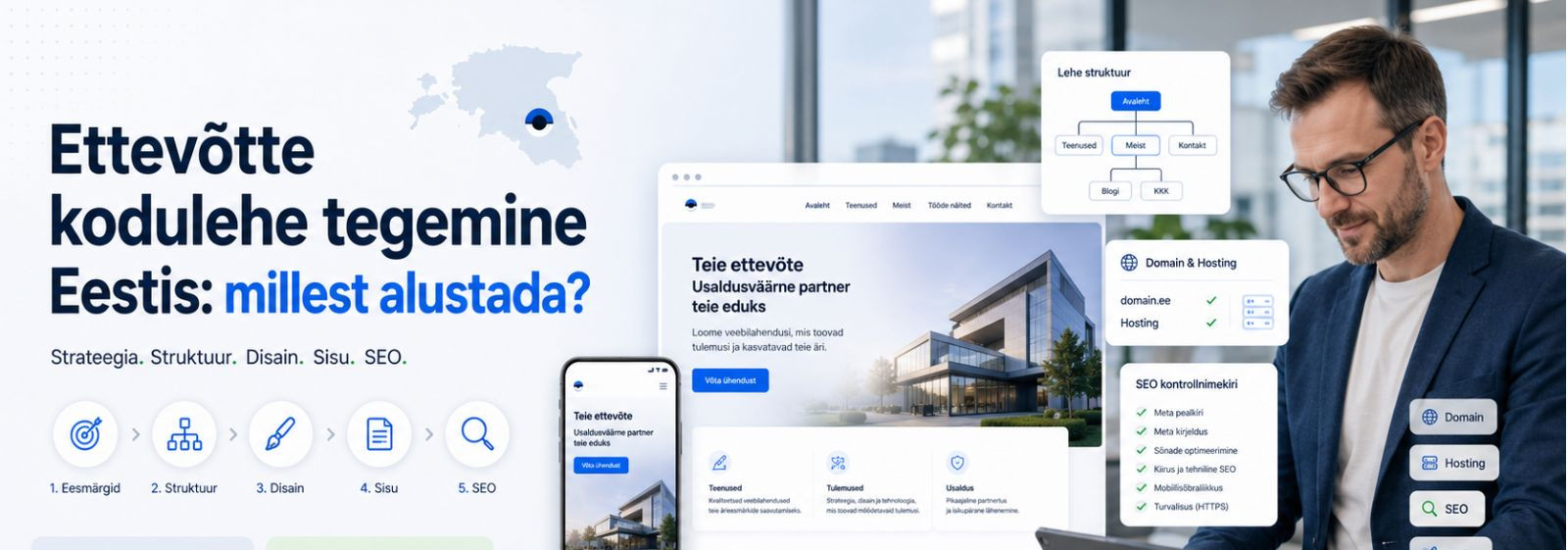 Ettevõtte koduleht ei ole lihtsalt digitaalne visiitkaart. Hea veebileht aitab kliendil kiiresti aru saada, mida ettevõte pakub, miks seda saab usaldada ja kuid