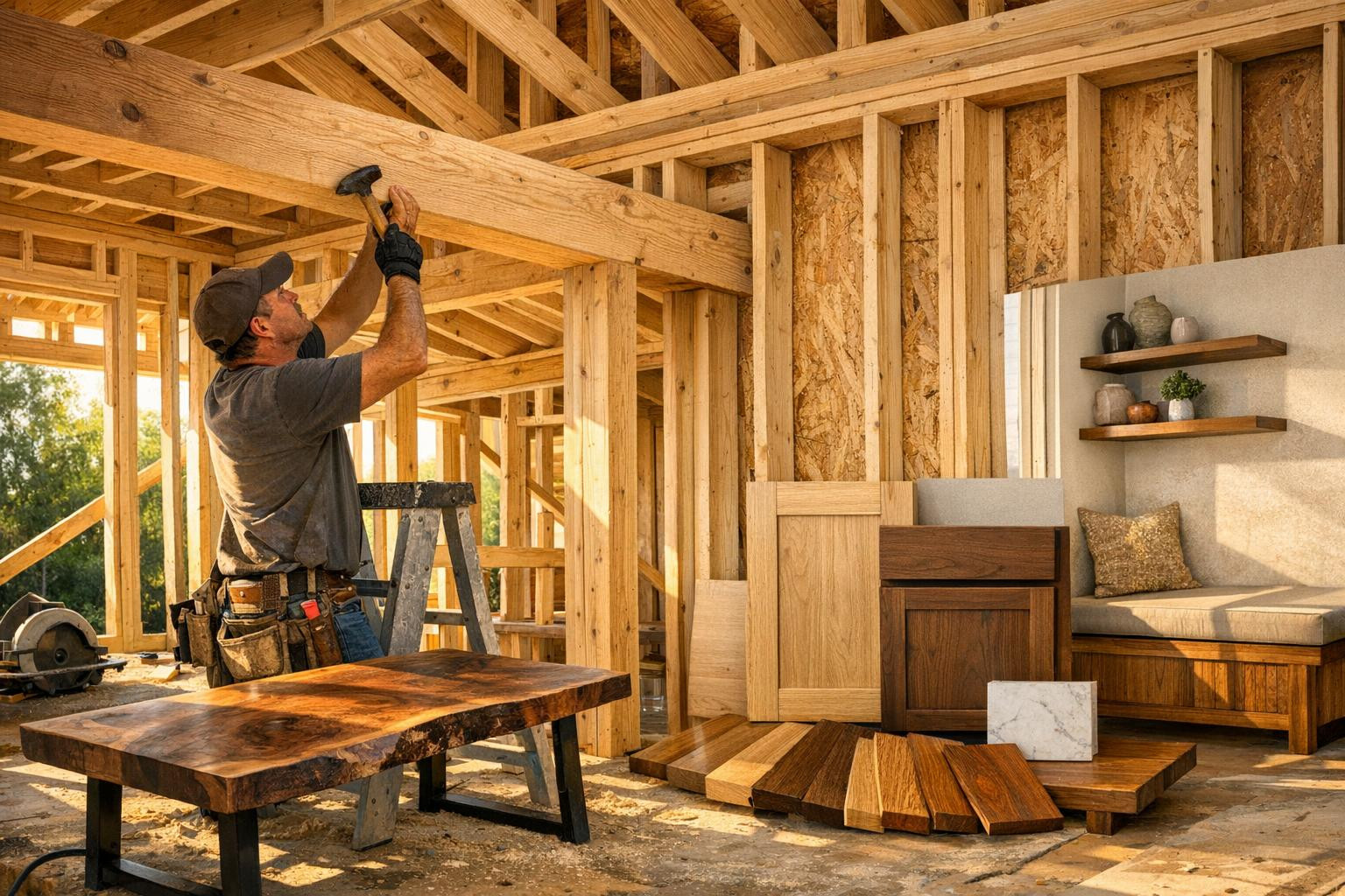 Our work focuses on wood as a living material that creates a warm, durable and personalised living environment. We want to help people and families who want to 