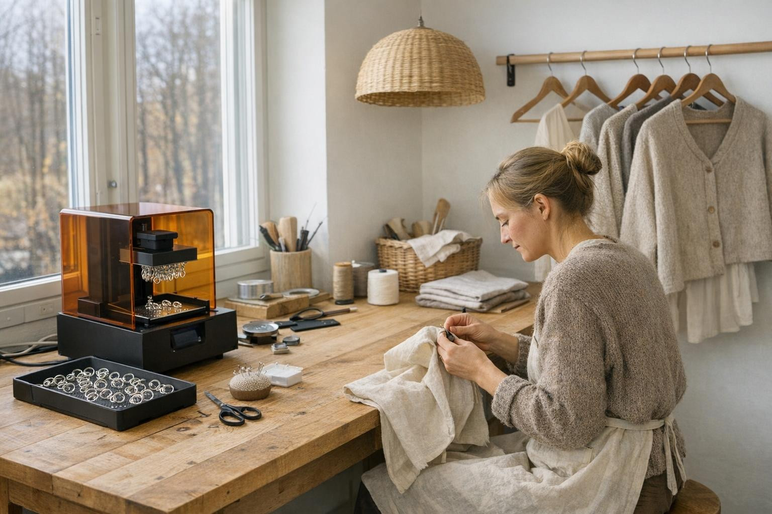 We create meaningful clothes and a jewelry artist designed to be timeless, delicate to the skin and have a smaller environmental impact. Clearness, handprint an