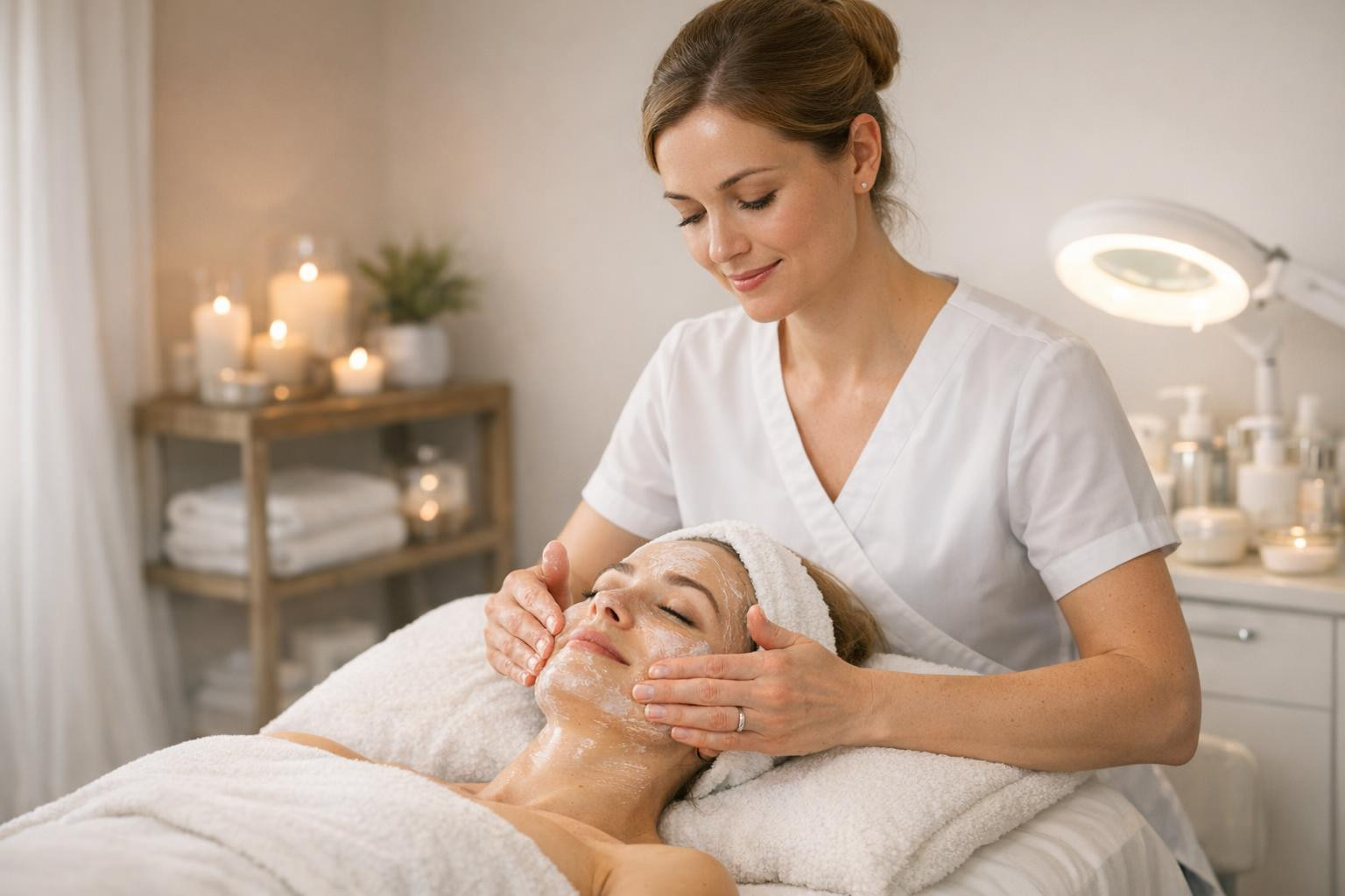 Facial care in a calm atmosphere of professional and private space ...
