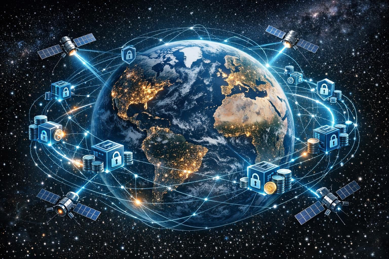What solution is triggered by the next generation of cash flows?    Combines the scope of LEO satellites with the ability to issue block chains, DLTs and e-mone