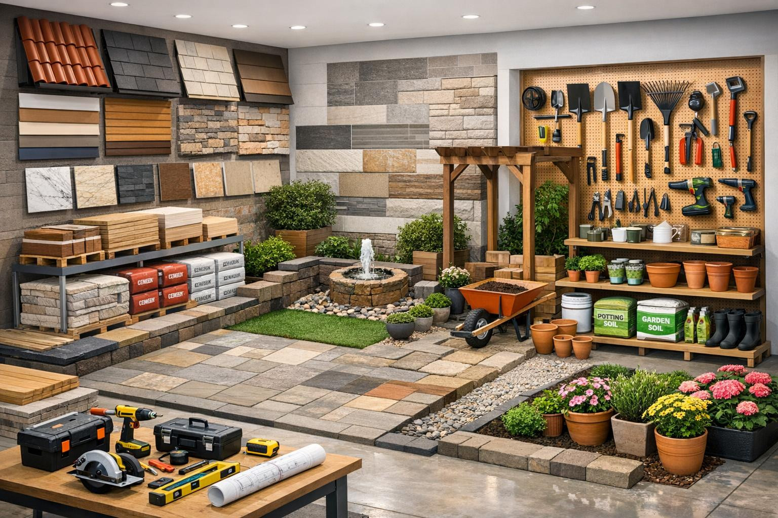 The aim is to make everyday building and gardening work easier:  a wide range of building materials, functional greenhouses, stylish garden furniture and durabl