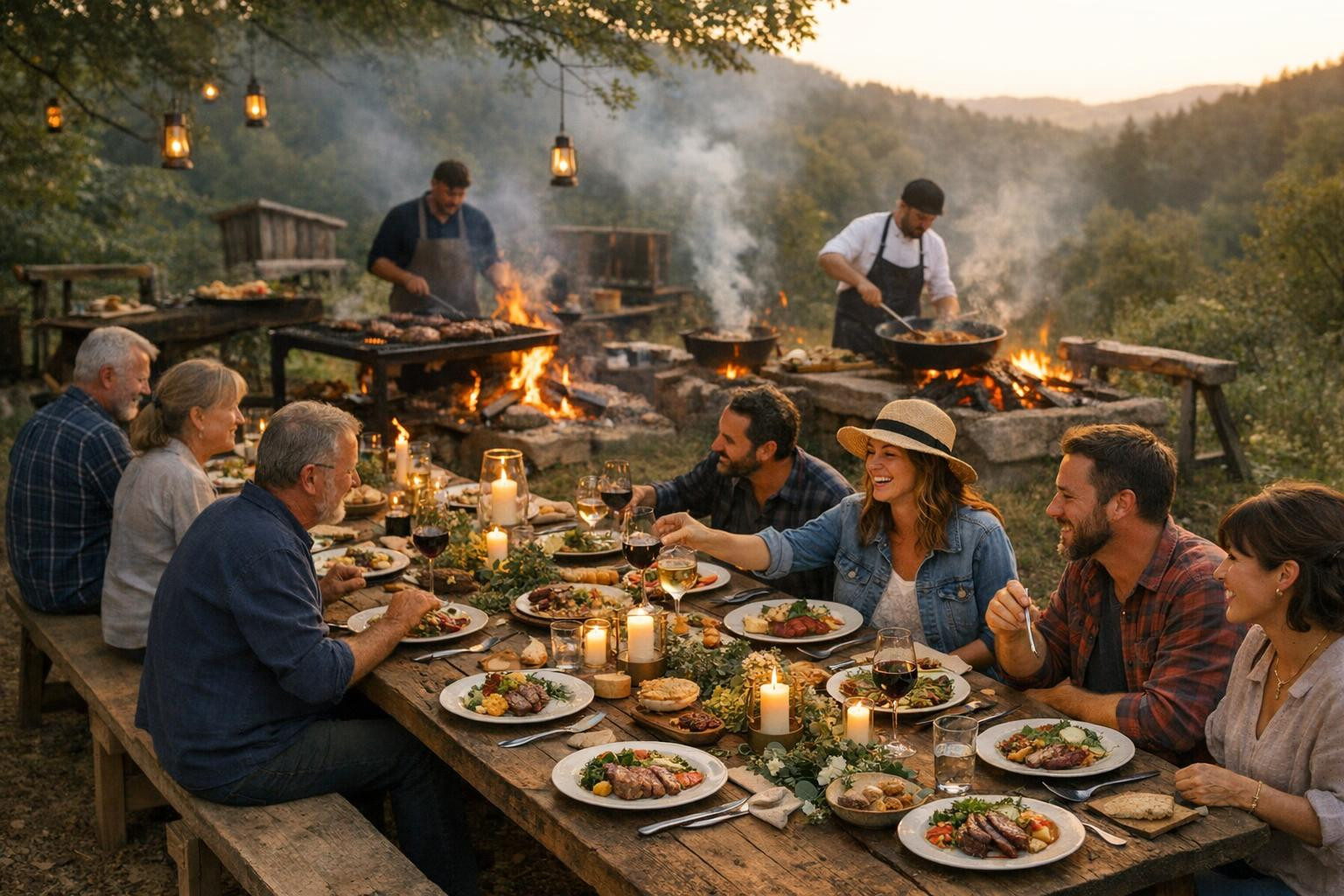 Foreign catering  creates memorable food experience in the open air: on-site kitchen, live fire and authentic menu, which highlights the richness of local flavo