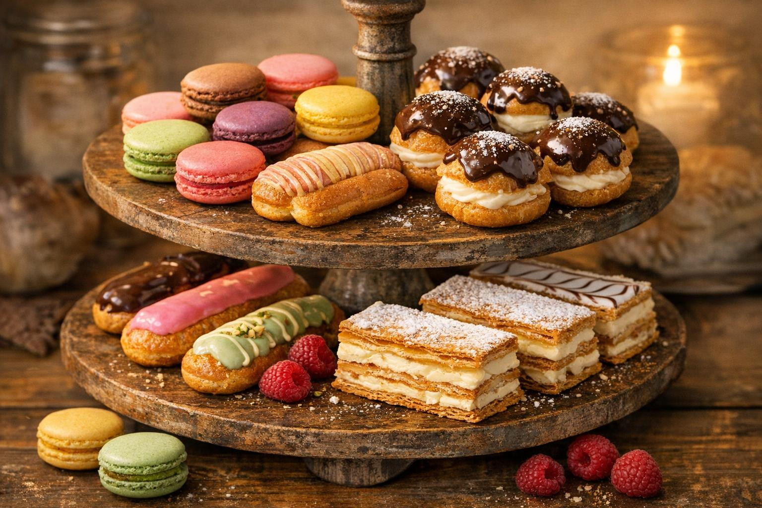 Fine French confectionery that raises each moment to be special     Handmade macrons , crispy  clerks , silky  me‐feuille   and airy  profiterols  create a harm