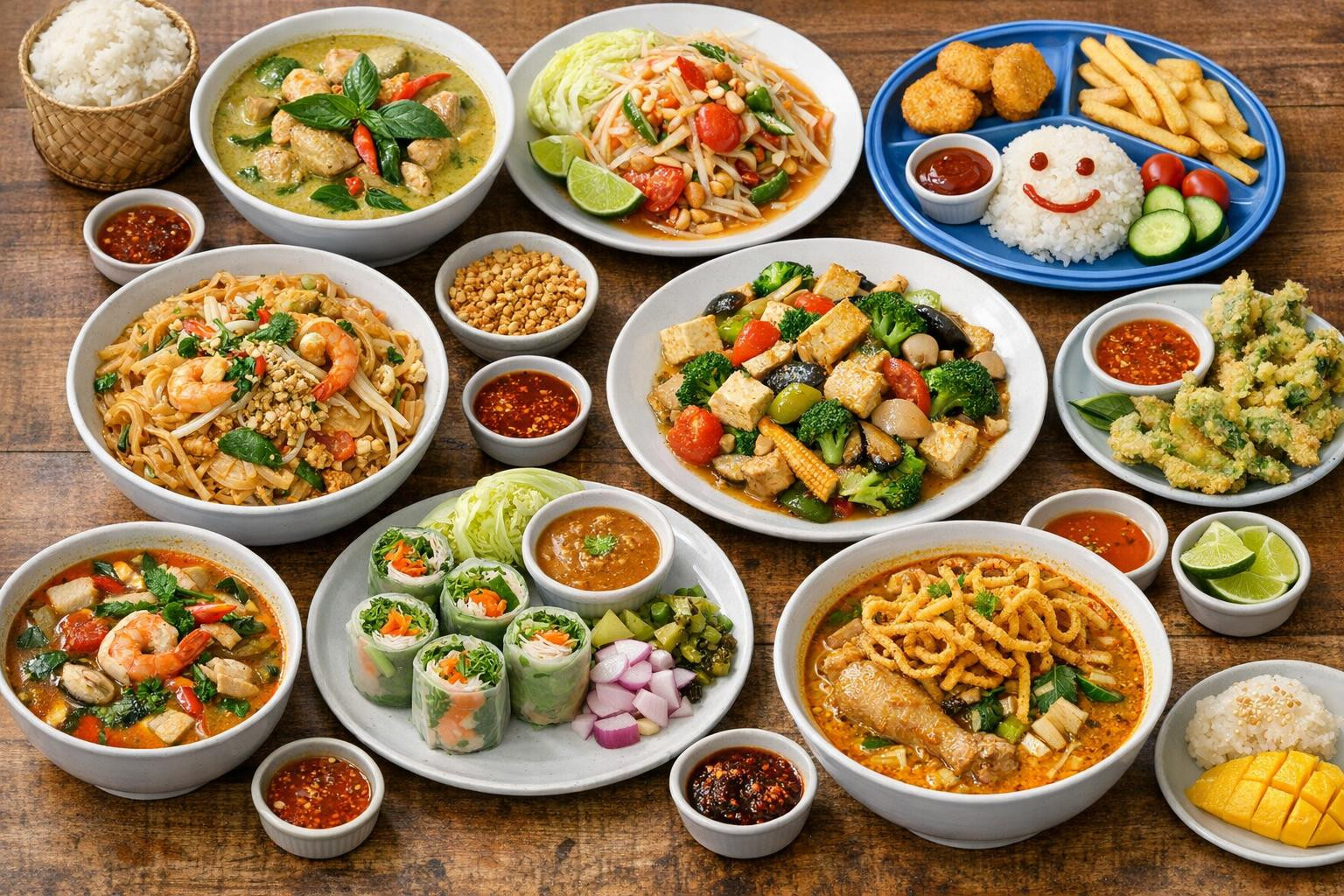Full menu that satisfies each taste     Full menu selection  combines spicy curries, aromatic noodles and rich vegan choices to offer something for each taste a