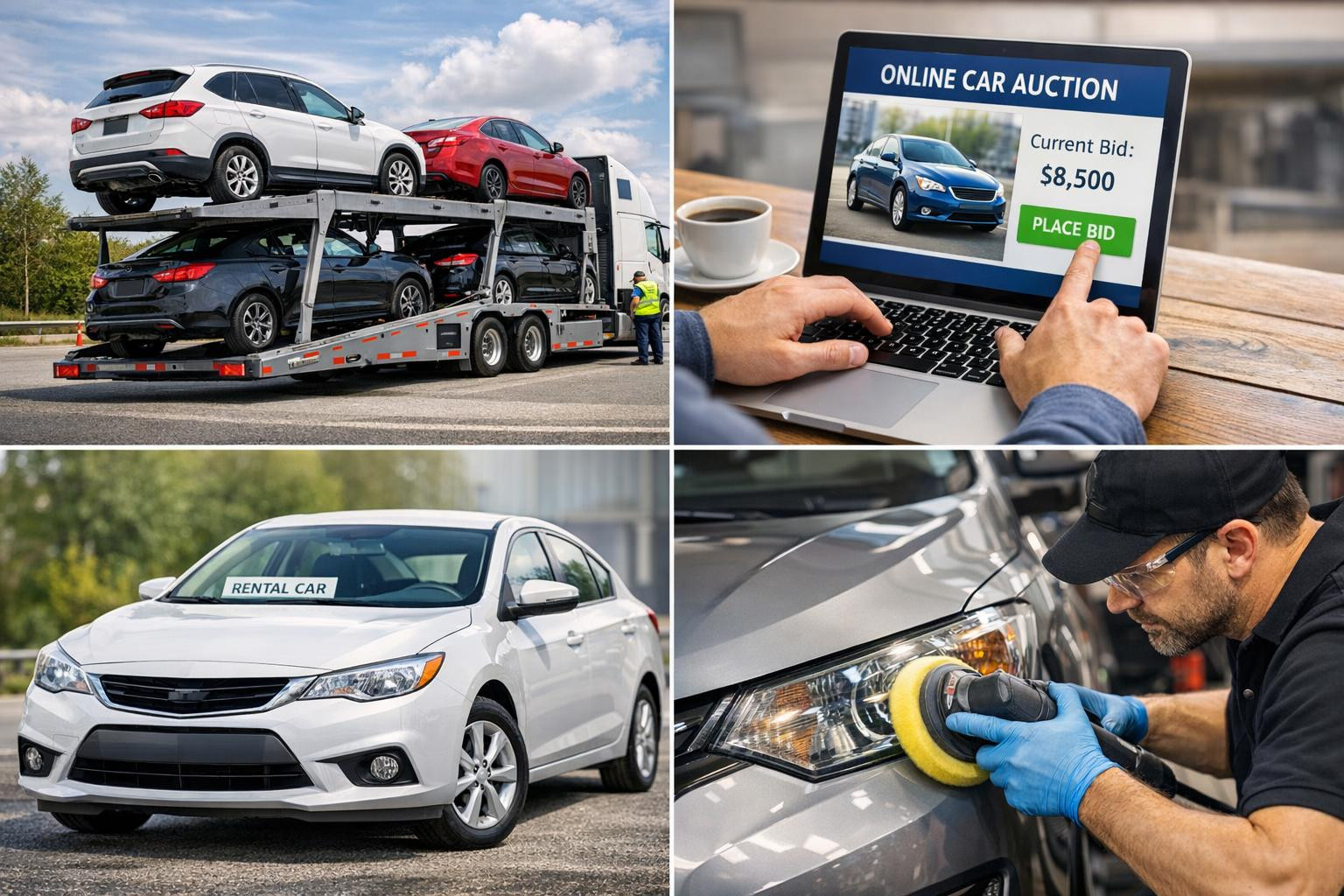 Full service for cars  combines car auctions, reliable European transport, flexible short leases and professional front cleaning and water chromatography into o