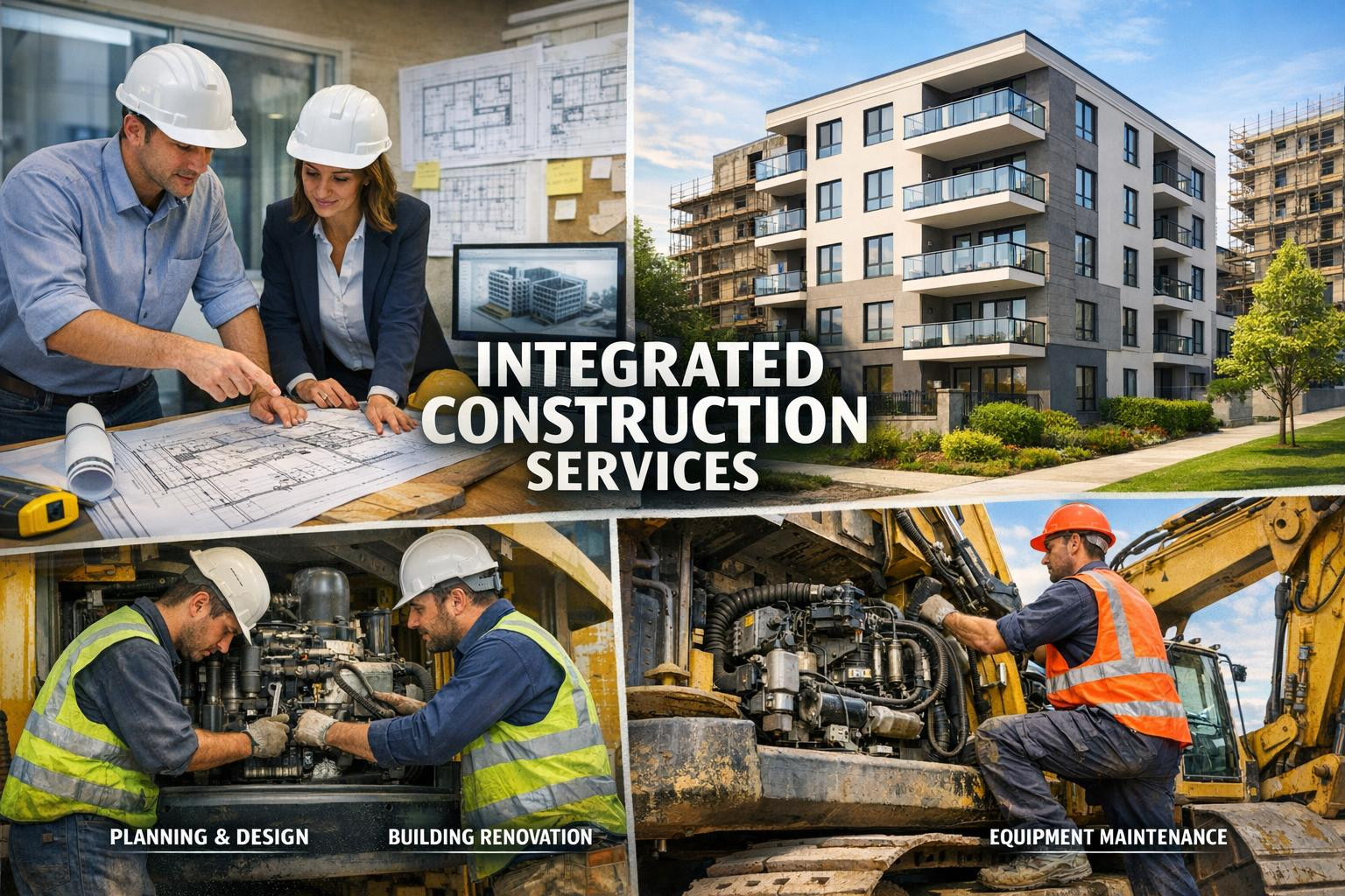 Integrated solution for each stage of construction    < Full service for construction   combines design, construction management, real estate development, re