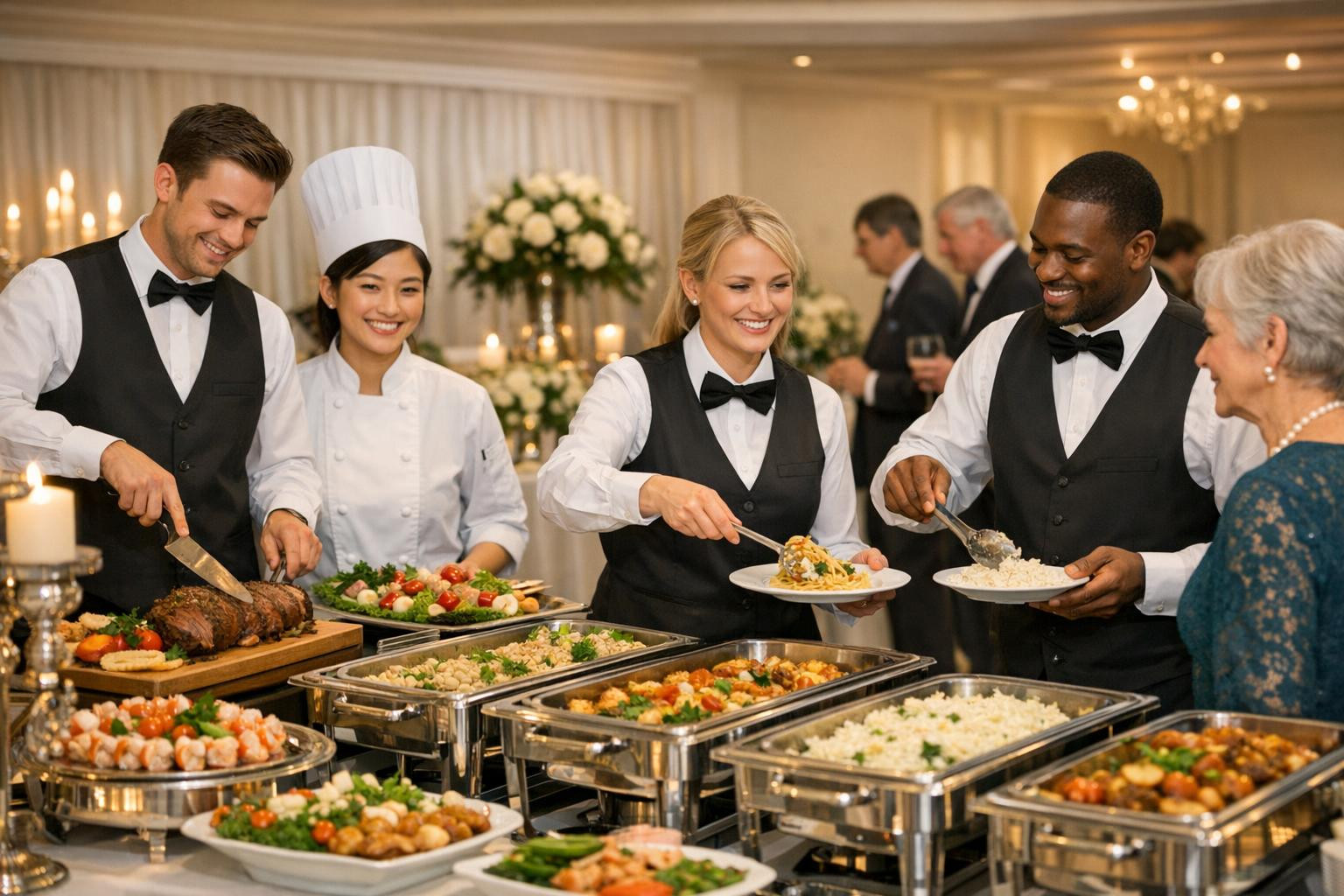 Full service that liberates the organizer\'s time and worries    Full service  provides a complete solution from the design of the menu and the preparation of f