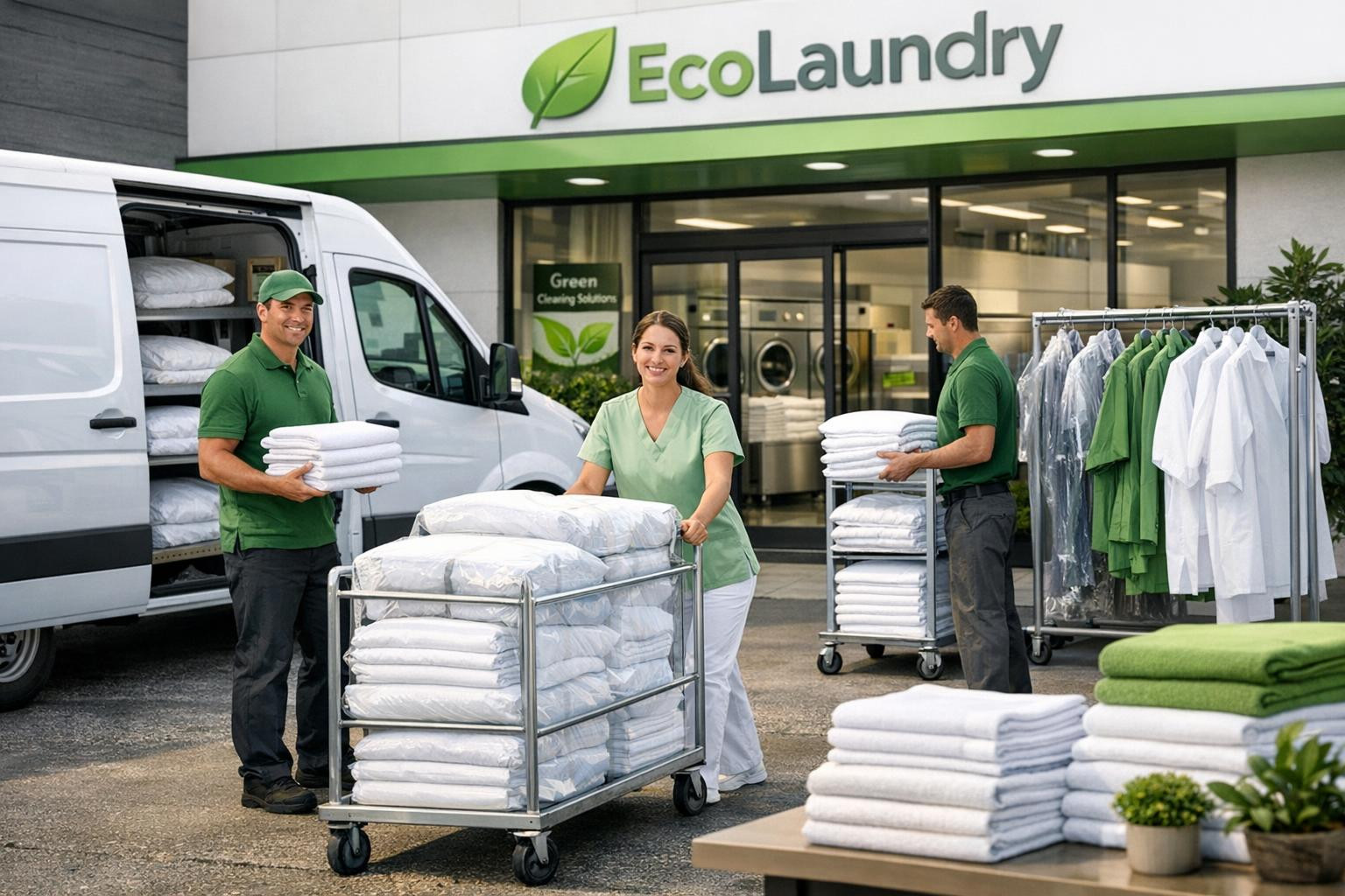 Full service for laundry and textile care  combines professional dry cleaning, hotel wash specialist care and home textiles special processes, including ironing